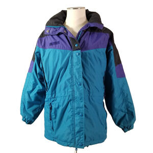 Columbia Ski Jacket Womens Large Parka Coat Blue Color Block Nylon Winter